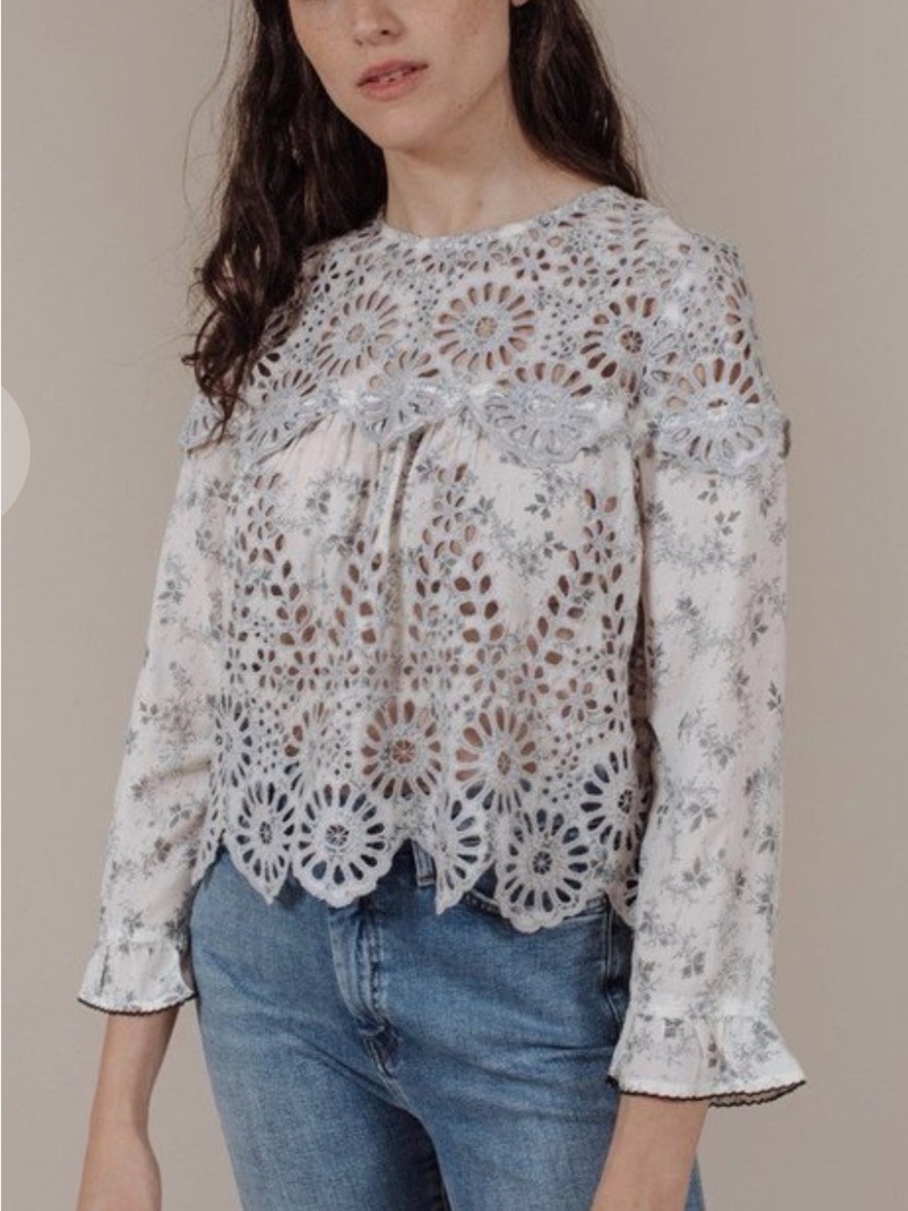 Ganni Floral Eyelet Lace Top